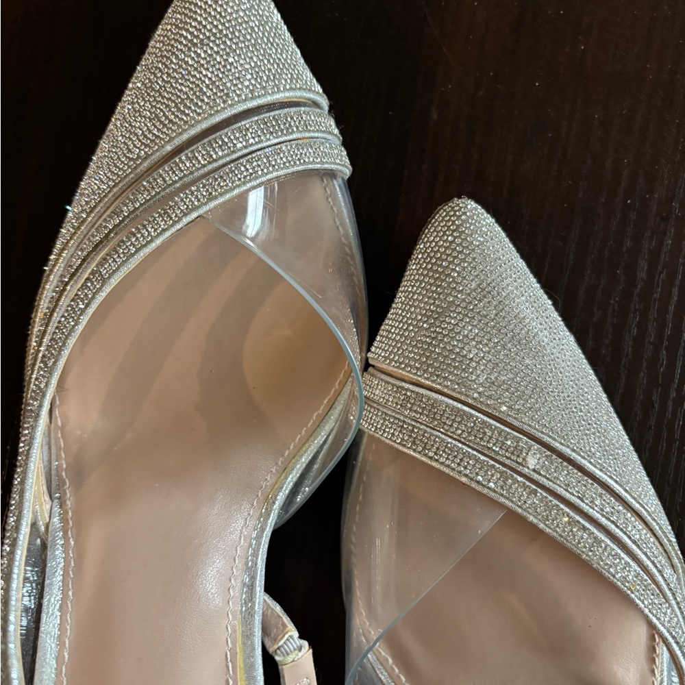Source Unknown Shimmering Silver Slingback Heels - image 8